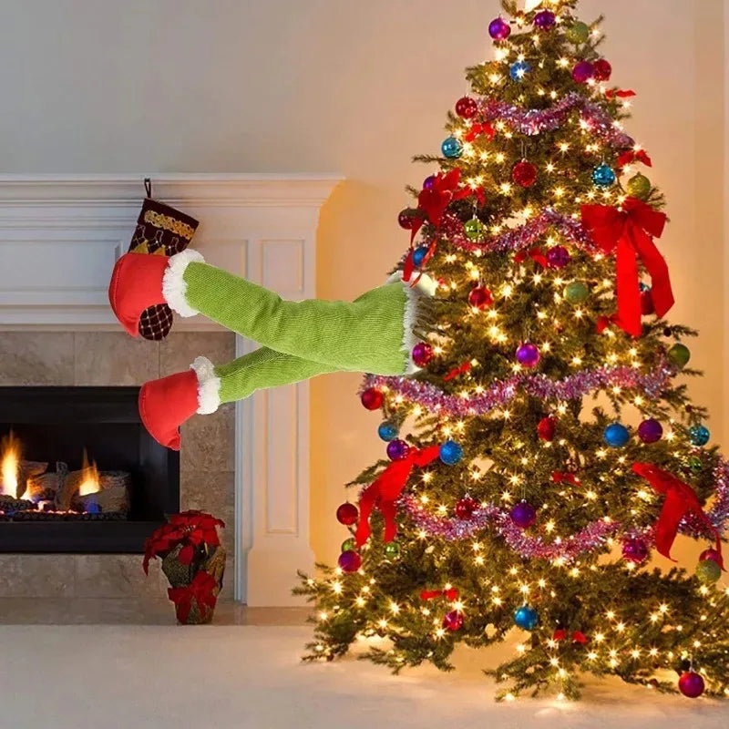 Enfeite de porta de pelúcia para decoração de árvore de Natal, enfeite de perna de elfo de Natal, acessório para pendurar em casa, presente surpresa.