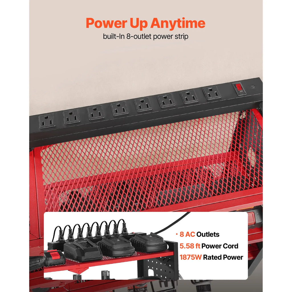 Power Tool Organizer Wall-Mounted Charging Station 4 Drill Holders 3 Layer Drill Storage Rack Garage Tool Storage Side Pegboard