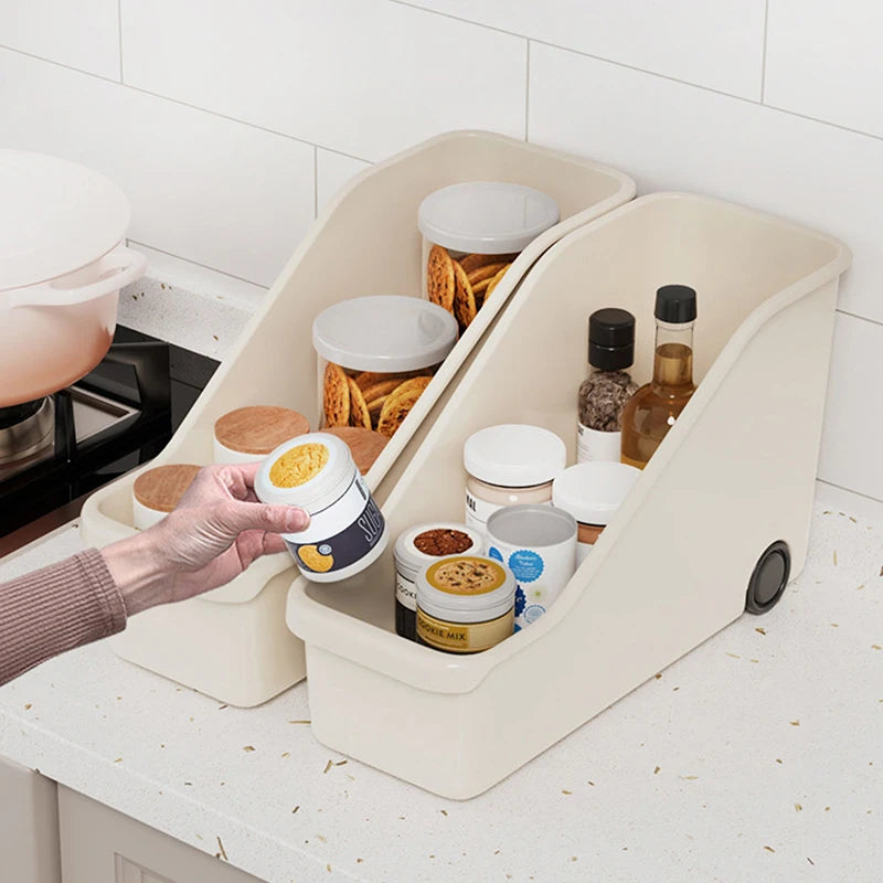 Organizador de armário de cozinha, organizador de maquiagem, estojo de armazenamento de artigos diversos com rodas, recipiente de armazenamento de garrafa de tempero