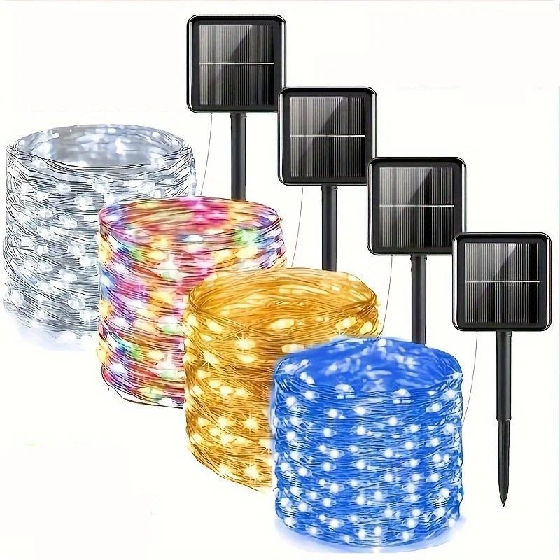 Decorações para Árvore de Natal, Luzes de Cordão Solares para Jardim Externo, Luzes de Fio de Cobre LED para Festas em Casa, Casamentos, Ano Novo 2027
