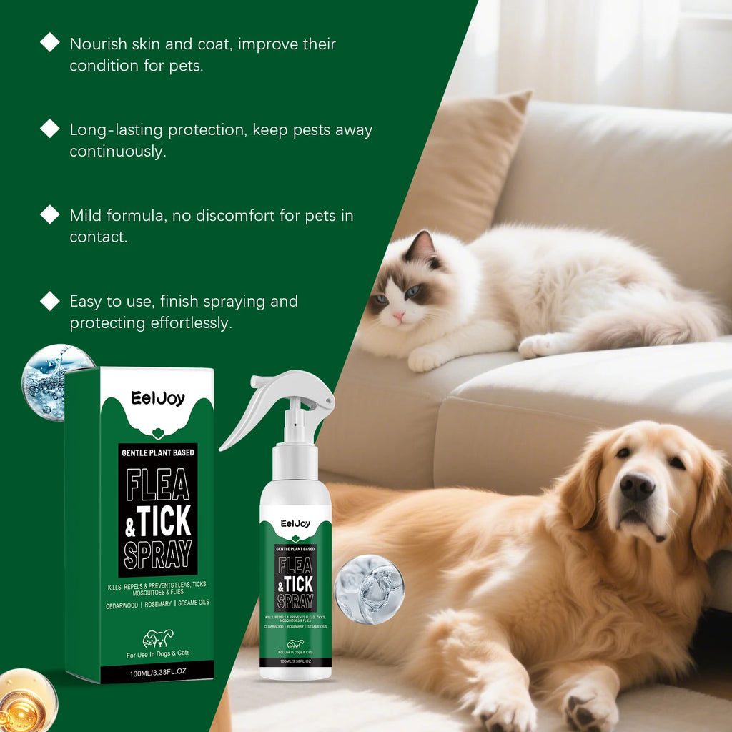 Spray Repelente de Pulgas e Carrapatos para Animais de Estimação com Extrato de Plantas para Gatos e Cães