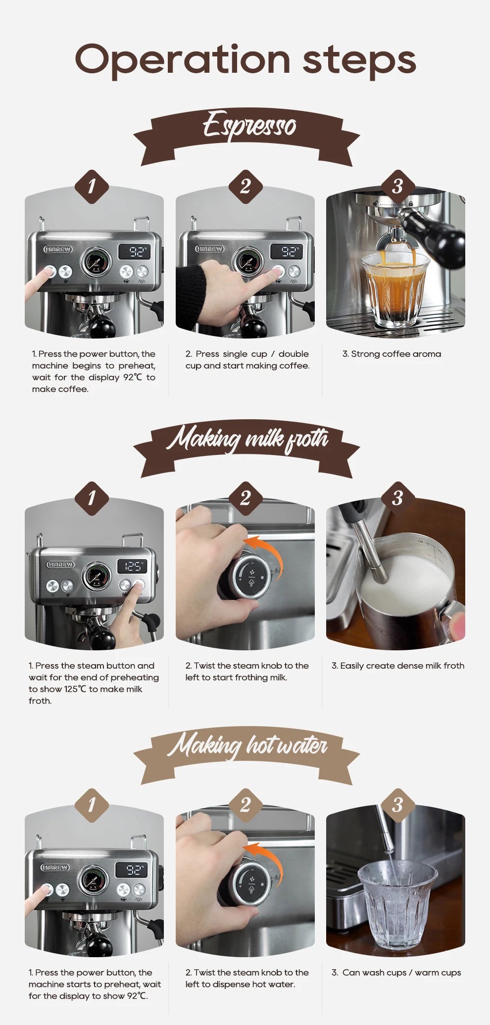 Hibrew 20bar semiautomática máquina de café expresso temperatura ajustável 58mm portátil frio/quente cafeteira metal caseh10a
