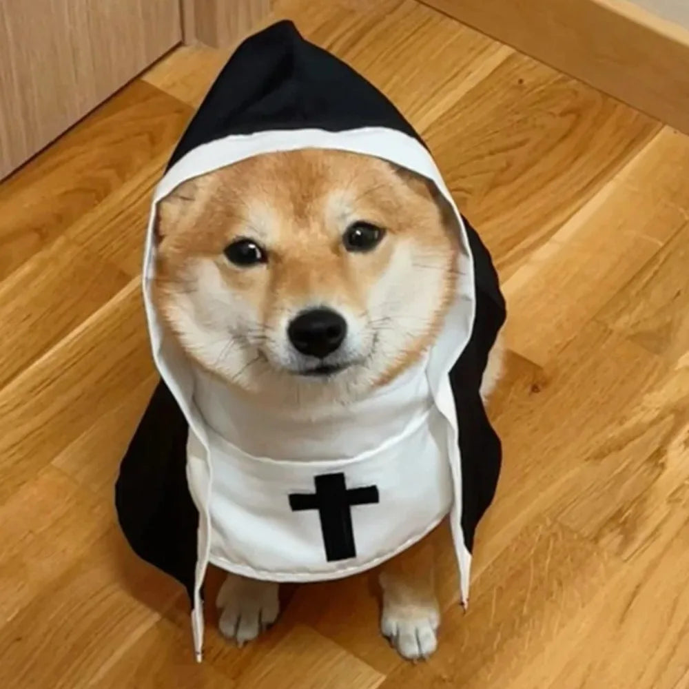 Fantasia de freira para gatos e cães, roupa religiosa engraçada para animais de estimação, fantasia de cosplay para Halloween, adereços para festas.