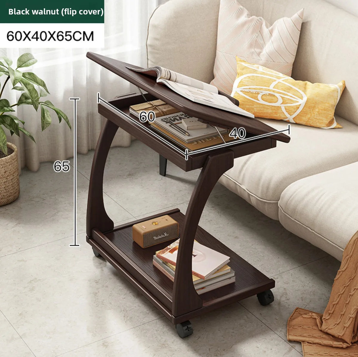 Mesa de centro móvel de madeira maciça, prateleira de armazenamento para sala de estar, mesa lateral dobrável para sofá de sala de estar, mesa de cabeceira de madeira maciça para quarto
