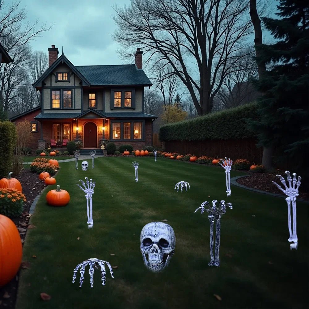 Decorações de halloween adereços assustadores esqueleto realista crânio & mãos halloween decoração para casa quintal brincadeira festivais fontes de festa - Kasa & Pet