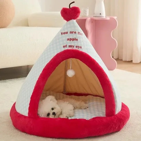Tenda para animais de estimação, para gatos e cães, portátil, removível e lavável, casinha para cães, para uso em ambientes fechados, com almofada e cama para gatos com painel preto.