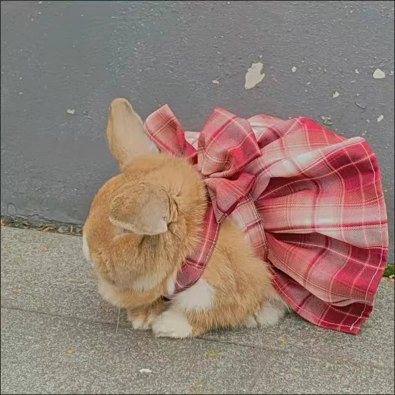 Coelho jk vestidos e trela conjuntos de malha xadrez pet colete arnês para gatos coelho verão pequenos animais roupas coelhos acessórios