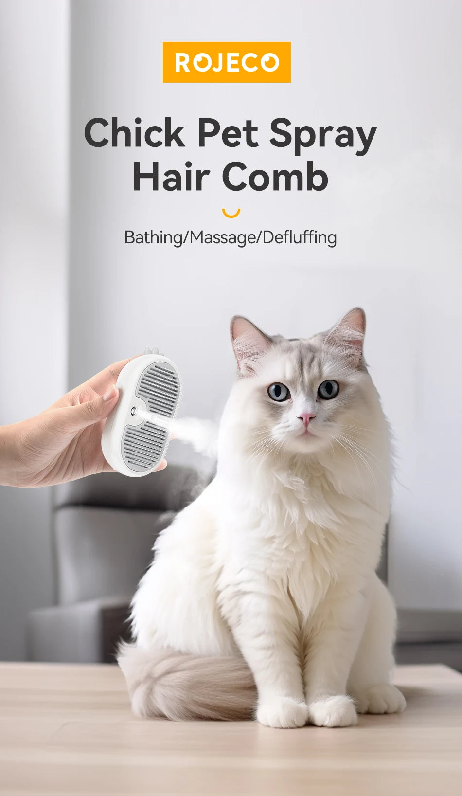 Rojoeco pet vapor pente gato escovas de spray elétrico para remoção do cabelo do cão pentes pet ferramentas aliciamento gatinho escovas remoção do cabelo