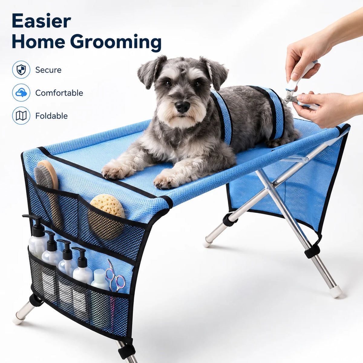 Mesa de Tosa para Cães e Gatos Pequenos, Suporte Portátil para Banho, Corte de Unhas, Corte de Pelos e Secagem com Soprador