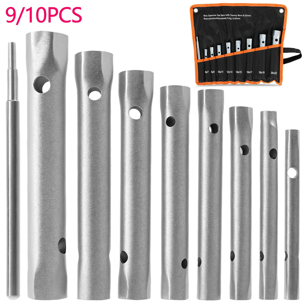 Conjunto de chave de soquete para válvula de chuveiro, 9/10 peças, aço carbono, encanador, chave tubular de ponta dupla para remoção de velas de ignição