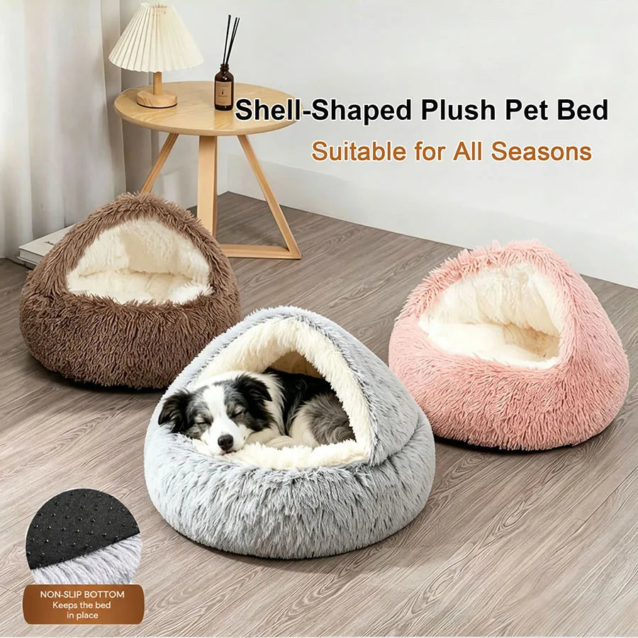 Camas aconchegantes para gatos, colchão para cães, cama quente e macia de pelúcia para animais de estimação, em formato de concha, semi-fechada, ninhos para dormir para gatos, para cães pequenos e gatinhos