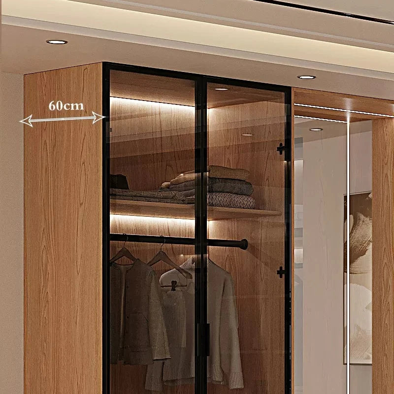 Bedroom Household Solid Wood Sliding Door Wardrobe Glass Double Wardrobes Storage Cabinet Clothes Closet Clothing Home Furniture