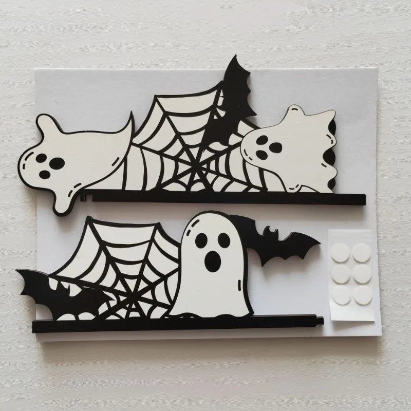 Halloween nova moldura de porta de madeira decoração porta canto casa aranha morcego fantasma decoração estilo gótico ornamento de halloween