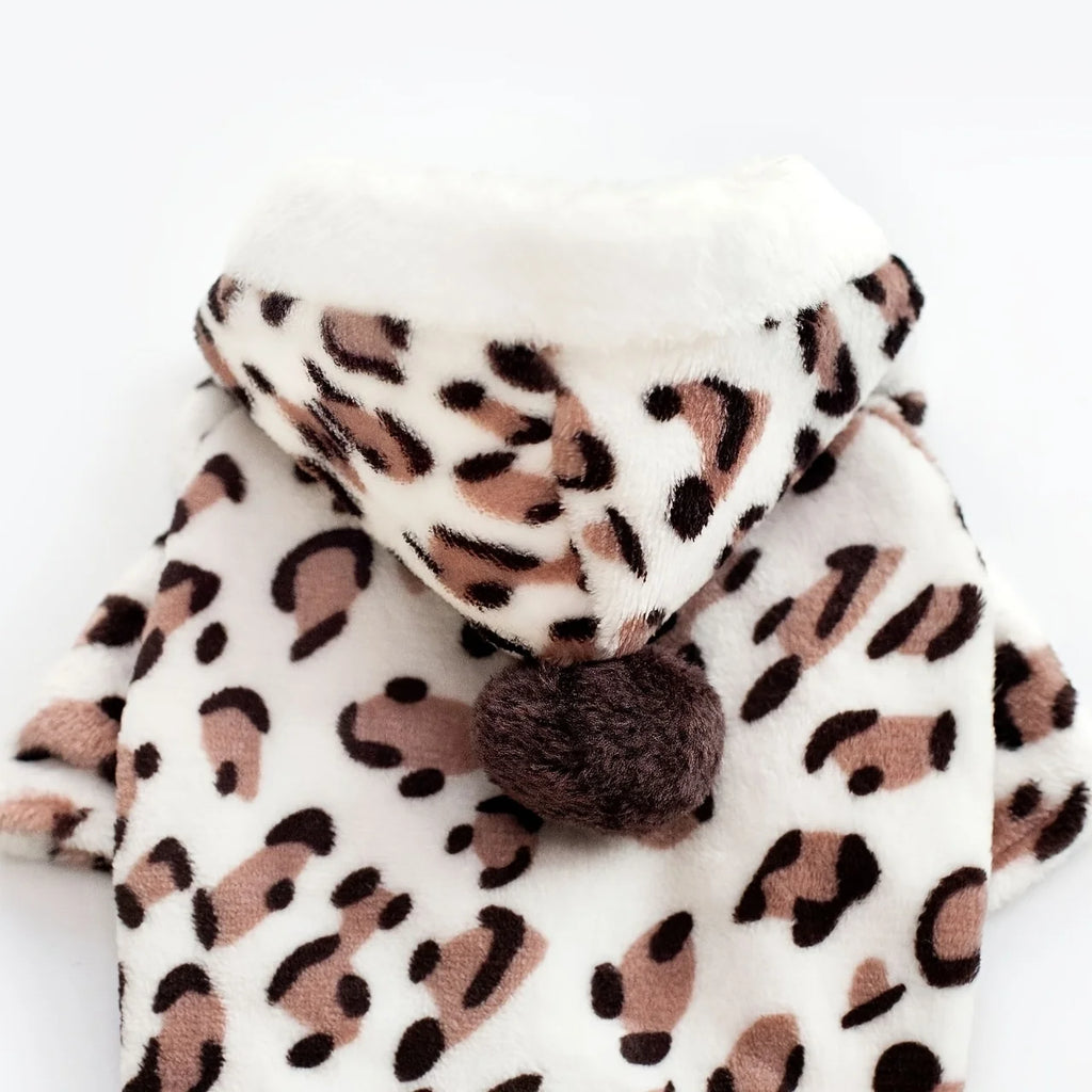 Outono e inverno roupas para animais de estimação roupa de lã coral roupas para cães de pelúcia estampa de leopardo casaco de quatro pernas para cães