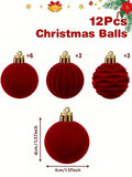 12 peças de enfeites de Natal em veludo para pendurar na árvore, decorações de Natal, bolas de Natal em tom bordô, decoração natalina.