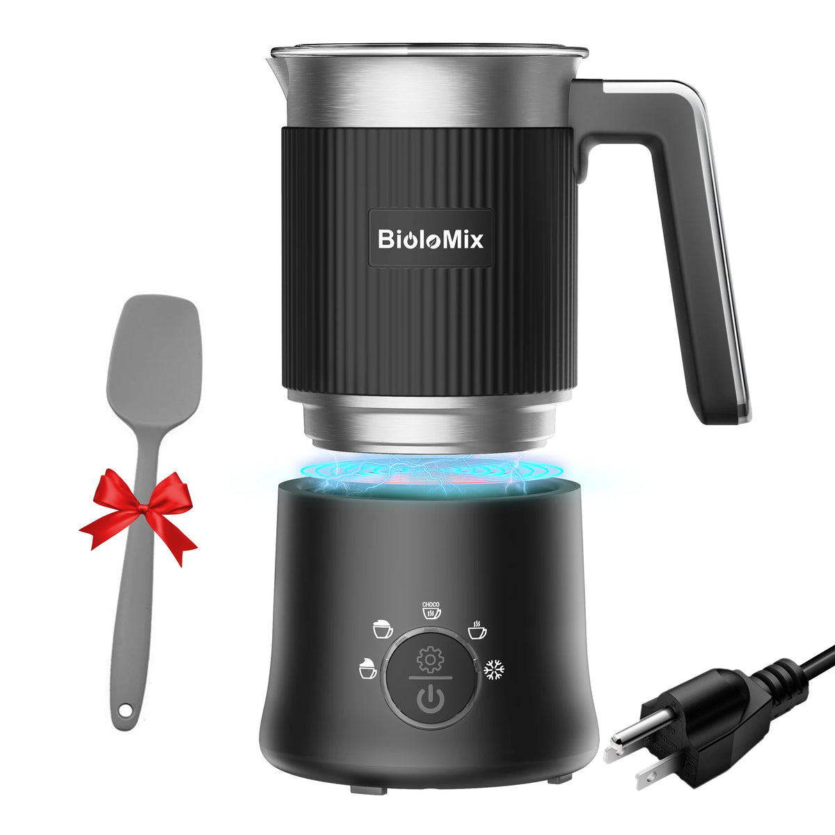 Batedor de leite e vaporizador removível BioloMix, fabricante automático de espuma quente/frio e chocolate quente 5 em 1, seguro para máquina de lavar louça
