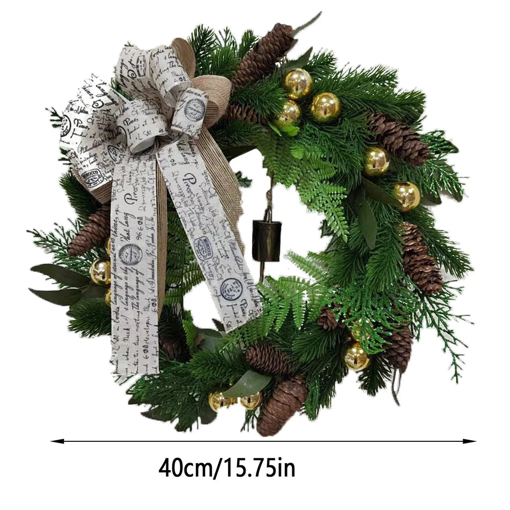 Guirlanda de Natal, Decorações de Natal, Guirlanda Artificial com Sino, Laço e Samambaia para Porta da Frente, Decoração para a Época Festiva, Placa de Boas-Vindas de Inverno T1