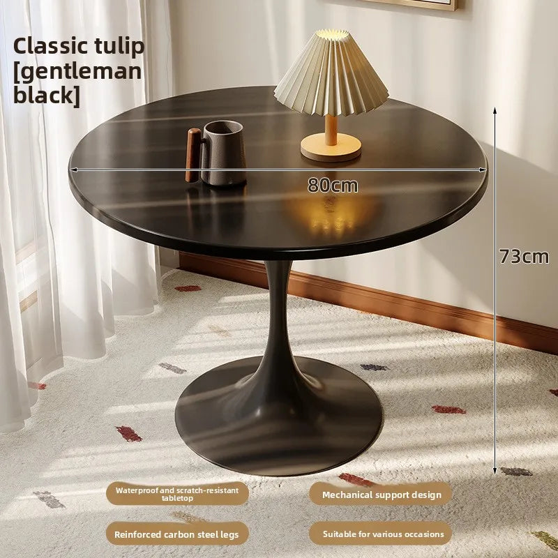 Mesa redonda, mesa de jantar de madeira para uso doméstico, mesa lateral, mesa de café para negociações, mesa redonda para café, base de metal em aço carbono