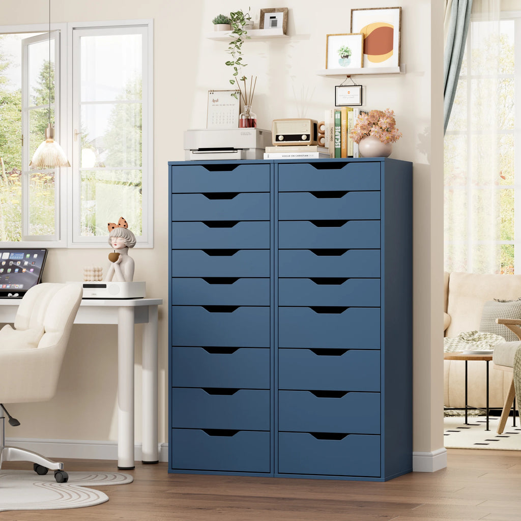 Getone Cômoda Quarto, Cômoda alta, Armário de armazenamento branco, Armário alto com 9 gavetas para sala de estar 124,3x45x40cm