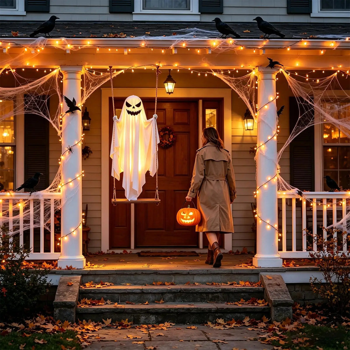 Decoração de Fantasma Balançante para Halloween, 47 Polegadas, Decoração Animada Assustadora para Exteriores, Adereços para Pendurar em Árvores de Jardim, Ornamento Assustador Iluminado - Kasa & Pet