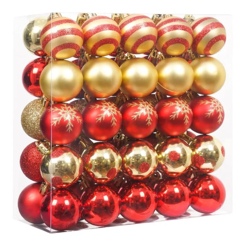 50 Unidades/caixa Bolas de Natal Vermelhas e Douradas para Pendurar na Árvore de Natal, Enfeites de Natal para Casa, Presentes de Ano Novo 2026