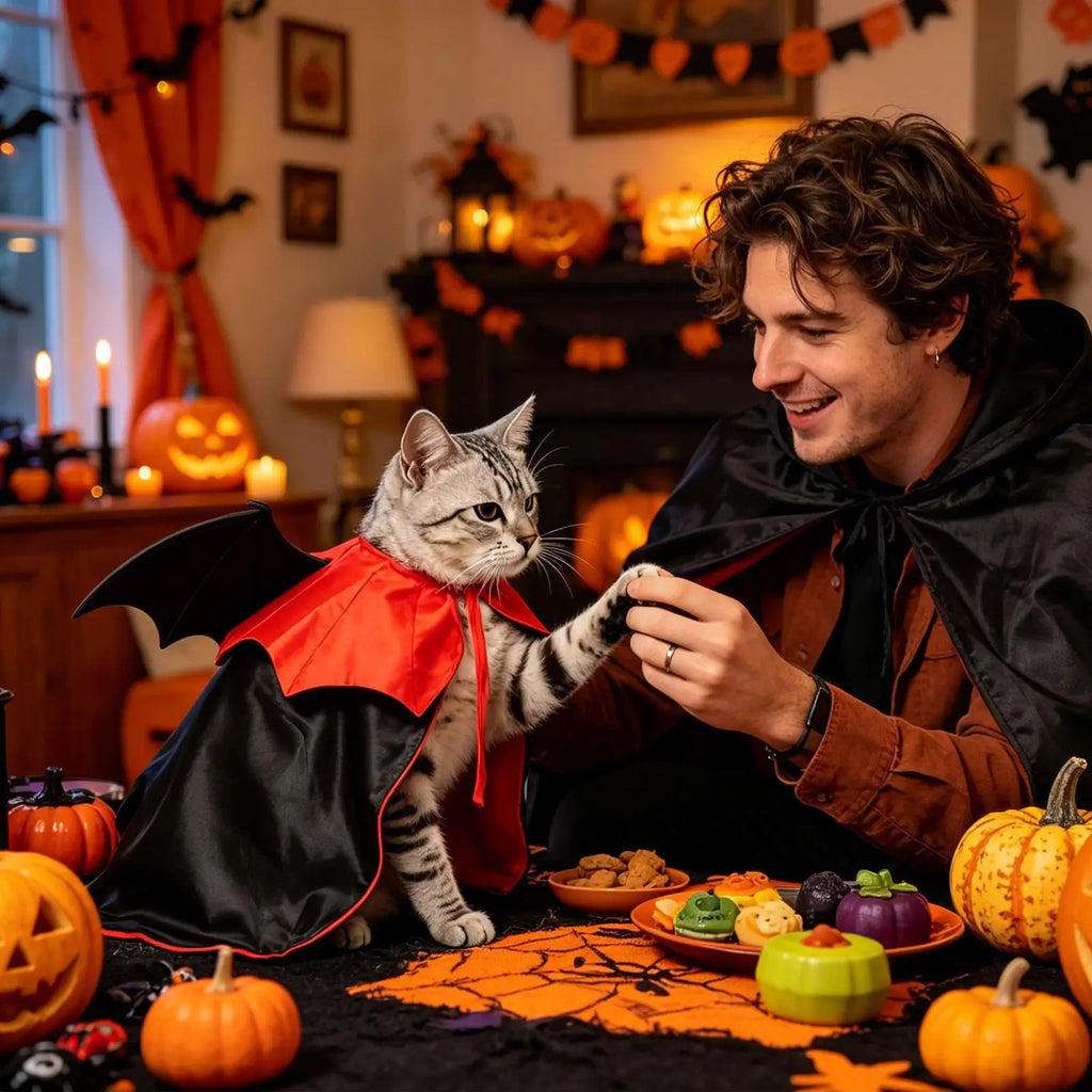 Fantasia de Morcego para Animais de Estimação, Capa de Vampiro Vermelha e Preta Ajustável para Cães e Gatos, Cosplay Engraçado para Filhotes Pequenos e Médios em Festas de Halloween