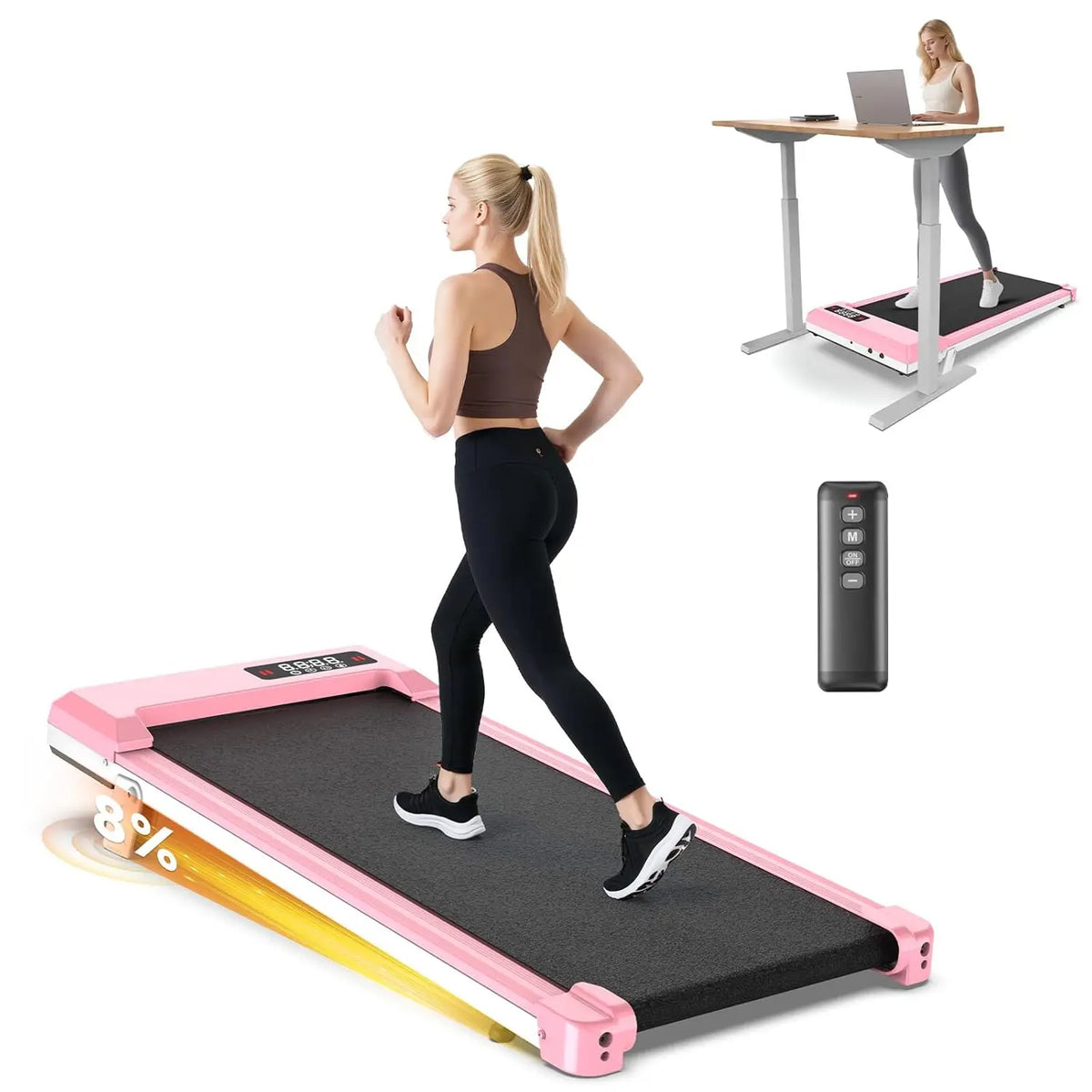 Esteira Ergométrica Dobrável com Barra de Apoio, Esteira com Inclinação de 8%, 2.5HP Silenciosa para Uso Sob a Mesa, Capacidade de 145 kg, Esteiras 2 em 1, Personalizável