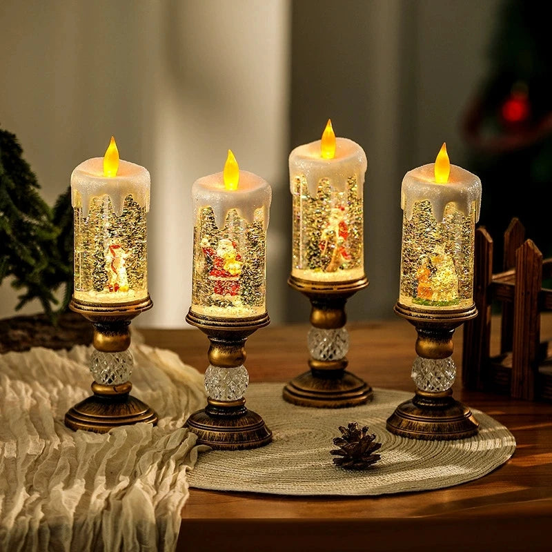 Decorações de natal lâmpada vento vela castiçal neve floco caixa música criativo presente natal arranjo cena