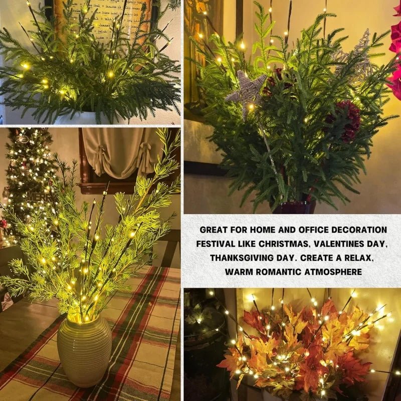 Led ramo de árvore de natal luzes a pilhas dobrável galho ramo luzes para casa interior vaso decoração do festival do feriado