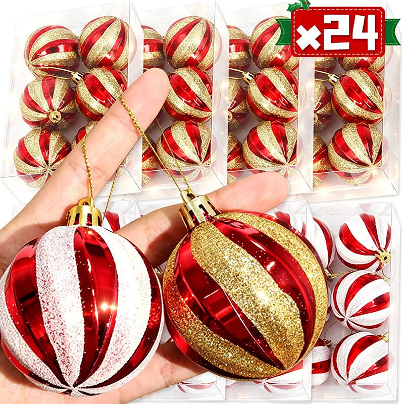 Bolas de Glitter de Natal 24/6x, Enfeites para Árvore de Natal, Bolas Pendentes para Árvore de Natal, Presente de Ano Novo, Decoração para Festa em Casa