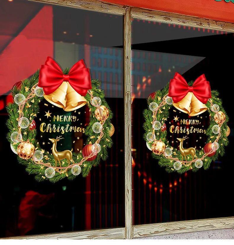 Decorações de Natal para criar um ambiente festivo, guirlanda para vitrine, autocolante estático, autocolante para vidro, autocolante com motivos de nó e sinos para janelas.