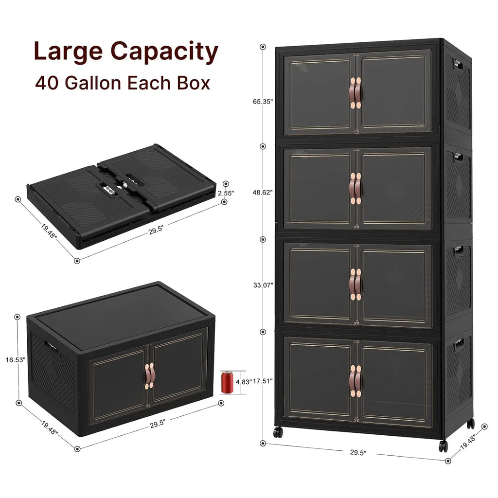 Caixas de Armazenamento com Tampas, Armário de Armazenamento com Capacidade de 640QT, Caixa de Armazenamento Dobrável com Portas e Rodas, Personalizável