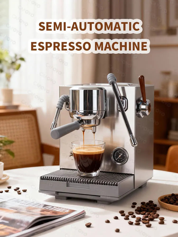 Máquina de Café Semi-Automática CAFOVO E120 com Bomba ULKA 9Bar, Sistema OPV, Três Caldeiras e Display OLED para Café Espresso em Casa