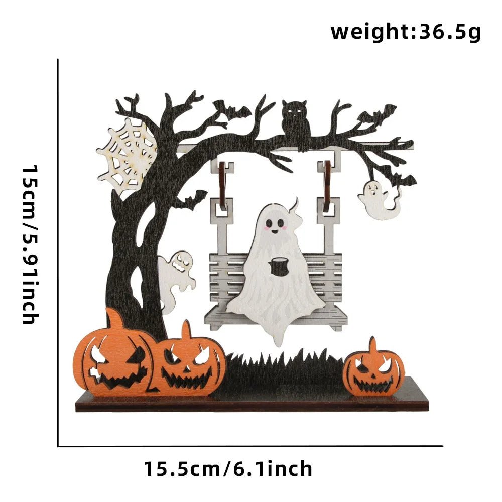 Enfeite de Mesa de Madeira para Halloween, Decoração de Mesa com Esqueleto e Abóbora Coloridos para Festa de Halloween e Decoração de Mesa em Casa - Kasa & Pet