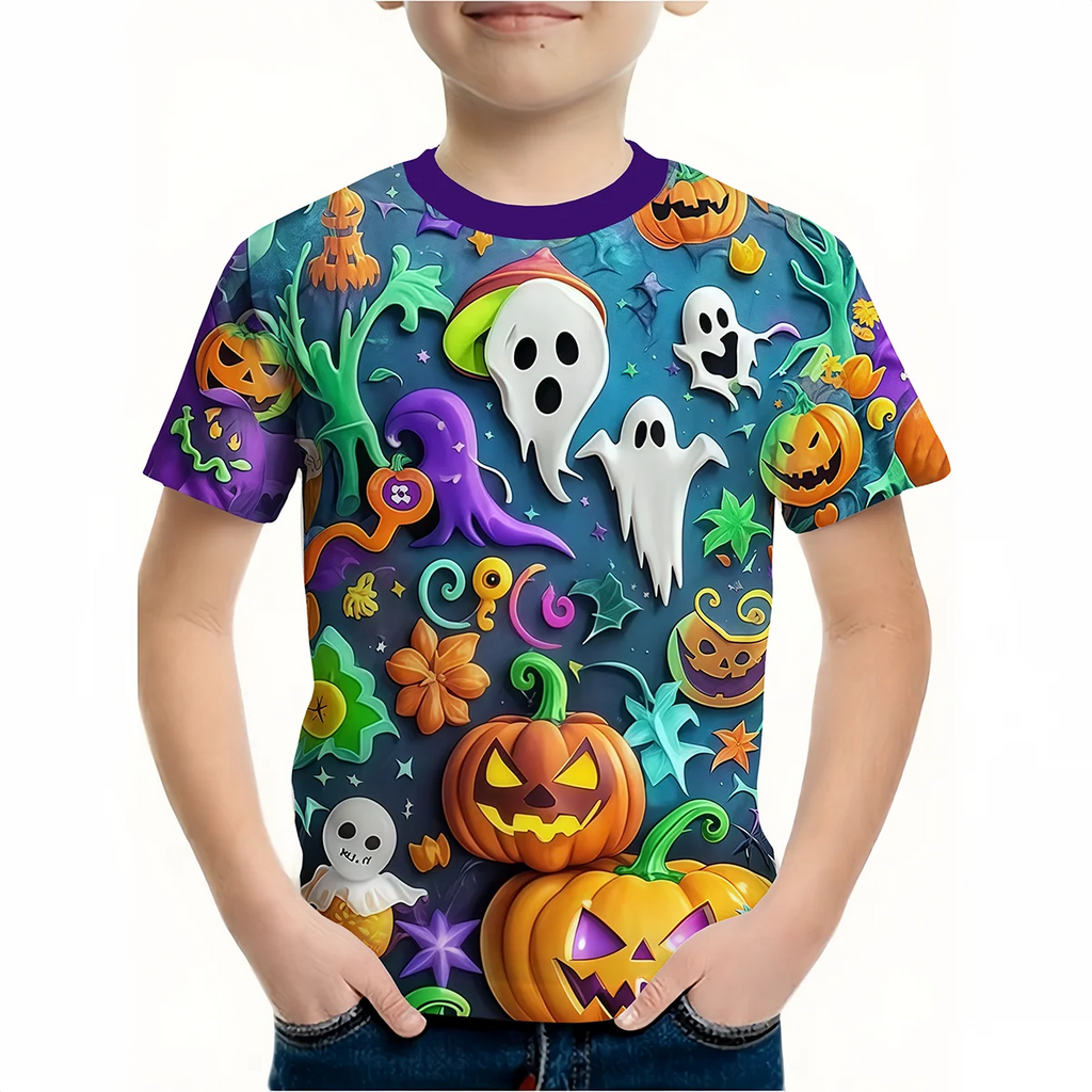 Menino roupas engraçado terror abóbora gráfico t camisa meninos meninas halloween manga curta topos 2-10y crianças presente de halloween festa camiseta