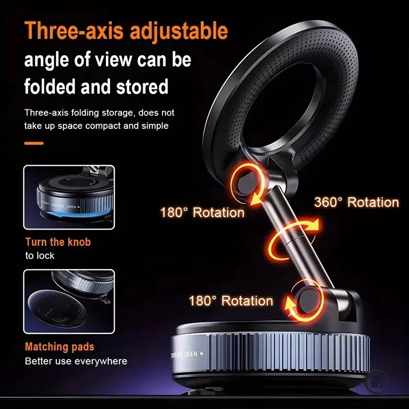 Magnetic Phone Stand Vacuum Adsorption High Stickiness Anti-Shake Holder for Car Dashboard, Windshield, Desktop, Office, GPS Navigation Drive