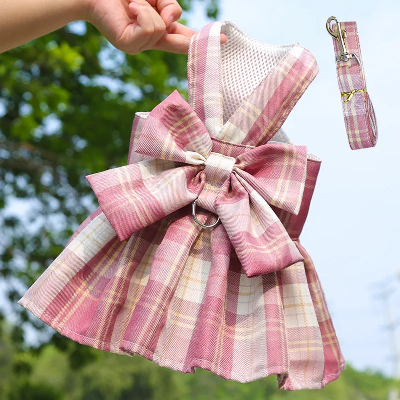 Coelho jk vestidos e trela conjuntos de malha xadrez pet colete arnês para gatos coelho verão pequenos animais roupas coelhos acessórios
