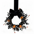Guirlanda Preta de Halloween, Guirlanda Assustadora para o Halloween, Guirlanda de Abóbora para Porta da Frente, Decoração de Outono de 9 polegadas com Veludo Preto