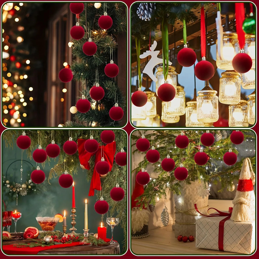 Ornamentos de bola de natal de veludo vermelho bola de natal decoração árvore de natal pendurado bola flocada pingente
