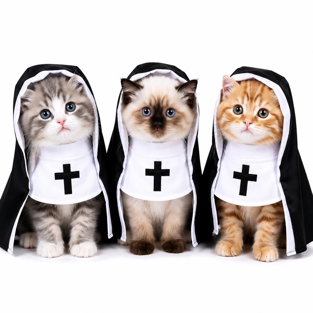 Fantasia de Halloween para Cães e Gatos, Capa de Freira Engraçada, Fantasia Preta e Branca para Filhotes e Gatinhos