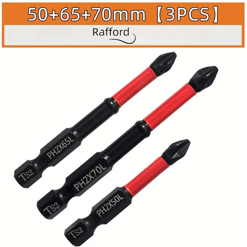 Conjunto de brocas magnéticas antiderrapantes 3/6/12 peças, aço S2, brocas de cabeça cruzada e de impacto, adequadas para drivers elétricos e manuais