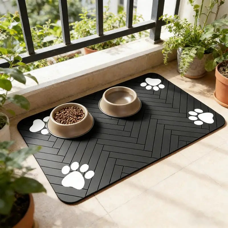 Tapete de alimentação para animais de estimação, absorvente, para comida e tigela de água com suporte de borracha à prova d'água, tapete de água de secagem rápida para cães e gatos
