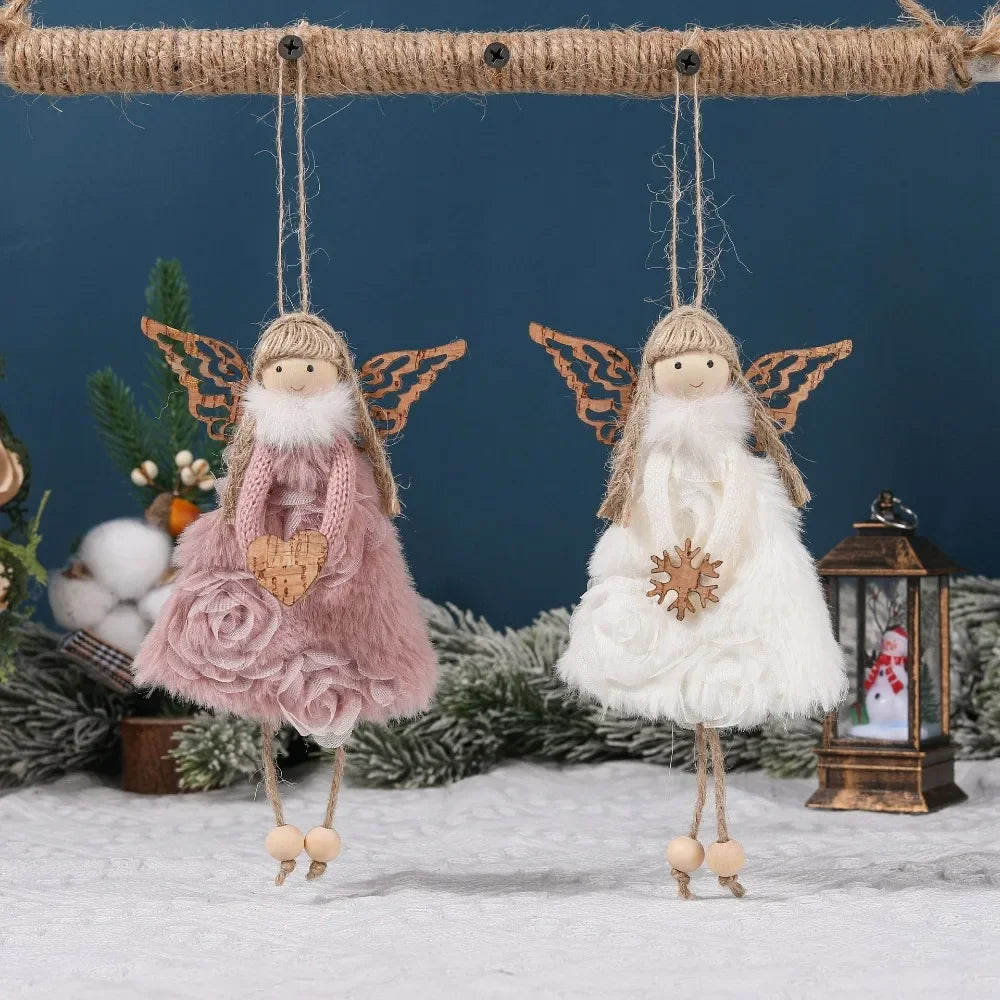Natal Pendurado Malha Sequin Saia, Anjo Xmas Árvore Pingente Enfeites, Decoração de Casa, Noel, Presentes, 2022