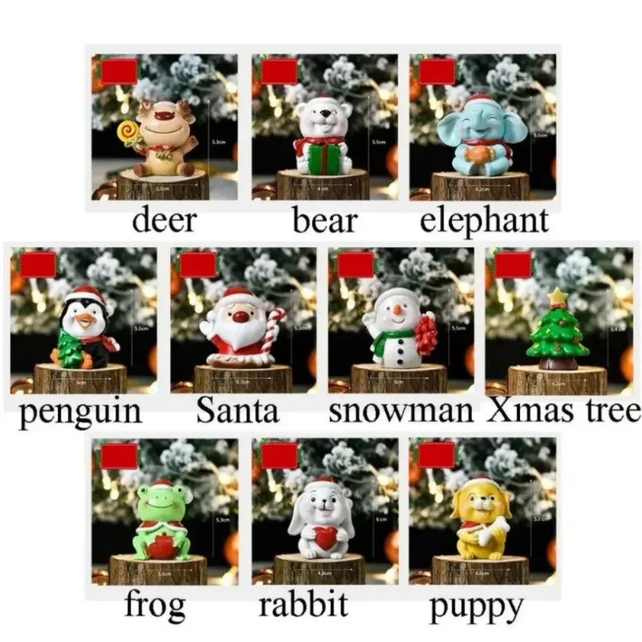 Série de natal artesanato resina animal festa criativa mini árvore de natal velha menina crianças bonito presente decoração para casa suprimentos decoração
