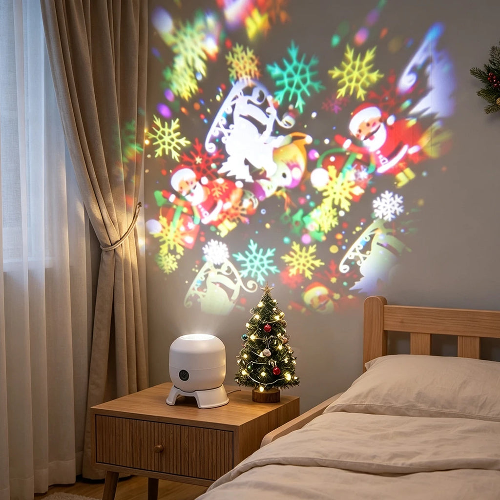 Projetor de Luz Rotativo de Natal com 22 Padrões, Lâmpada Noturna LED, Projetor de Luz com Boneco de Neve, Papai Noel, Floco de Neve, Rena e Alce