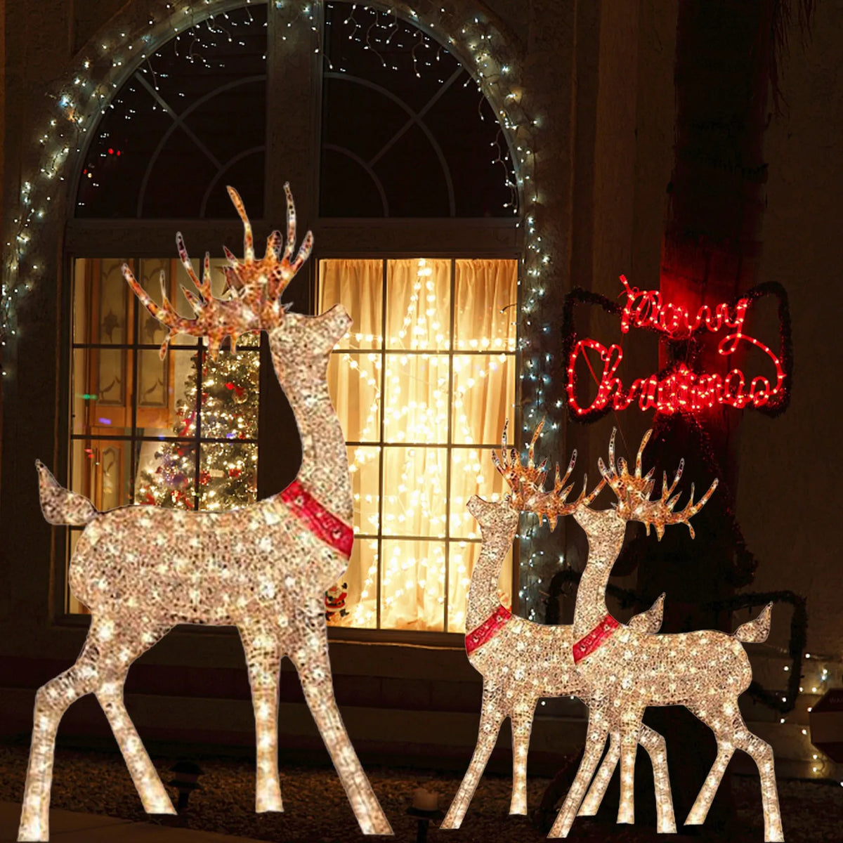 Natal iluminado veados decoração luz led rena elk esculturas luminosas jardim gramado ao ar livre quintal natal gota ornamentos