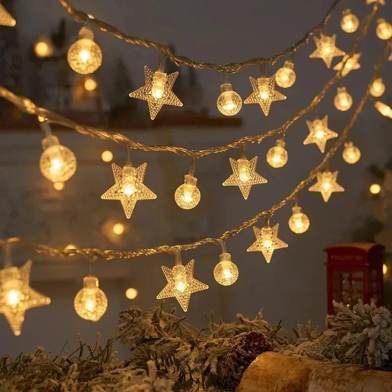 3m 2025 decoração de natal para casa luzes de natal floco de neve luzes da corda fada lâmpada led ano novo 2026 árvore jardim