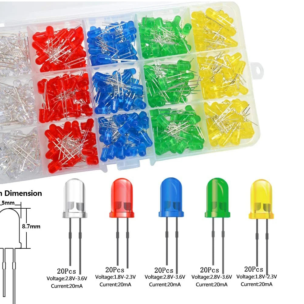 100 Pçs/lote 3mm 5mm F3 F5 LED Redondo Ultra Brilhante Branco Verde Amarelo Azul Branco Vermelho Diodo Emissor de Luz Para Kit Diy Kasa & Pet