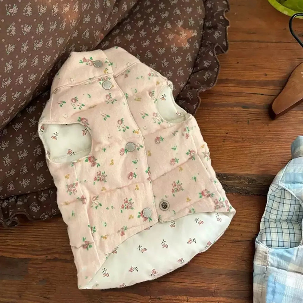 Outono e inverno animal de estimação grosso colete floral manter quente gato inverno xadrez casaco filhote de cachorro roupas para cães pequenos