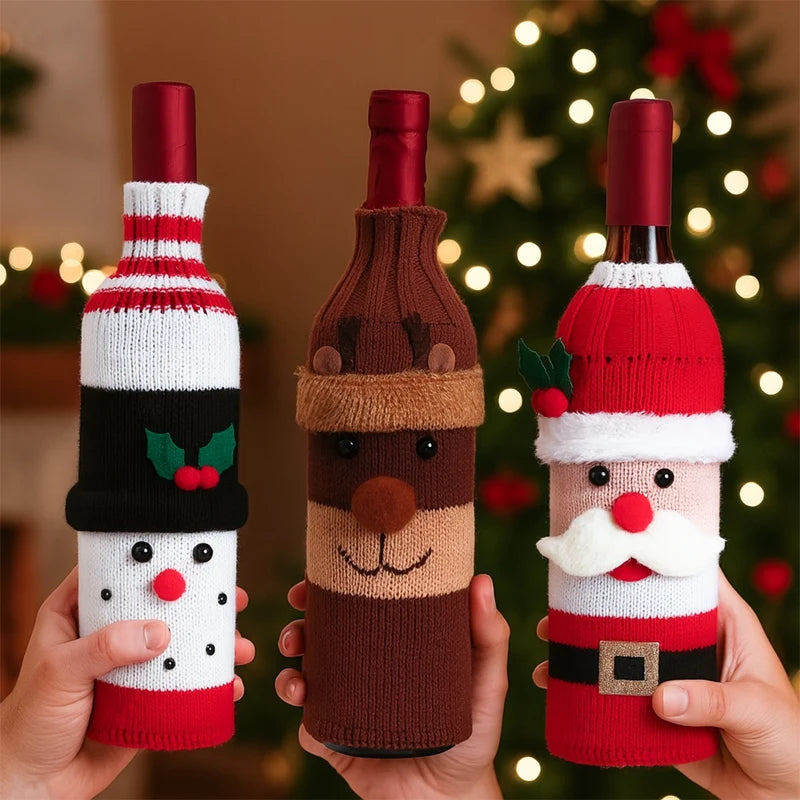 Natal garrafa de vinho capa feliz natal decorações para casa 2025 navidad noel natal ornamentos presente de natal feliz ano novo 2026
